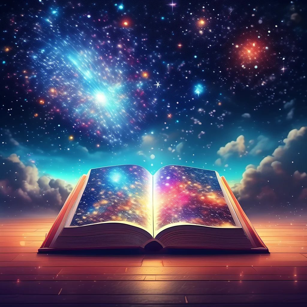 书籍在星空下散发光芒